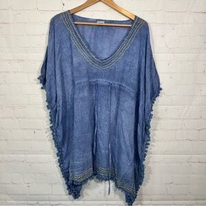 Debbie Katz South Beach Tunic Beach Cover Up Womens Small Blue V Neck